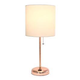 LimeLights Rose Gold Stick Lamp w/Charging Outlet & Fabric Shade