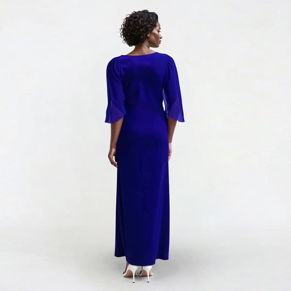 Womens Connected Apparel Sheer Sleeve Solid Side Ruched Gown
