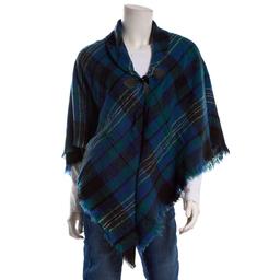 Womens Renshun Plaid  Toggle Fray Edges Cape - Blue