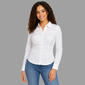 Juniors Love Tree Stretch Poplin Ruch Button Front Shirt - image 1