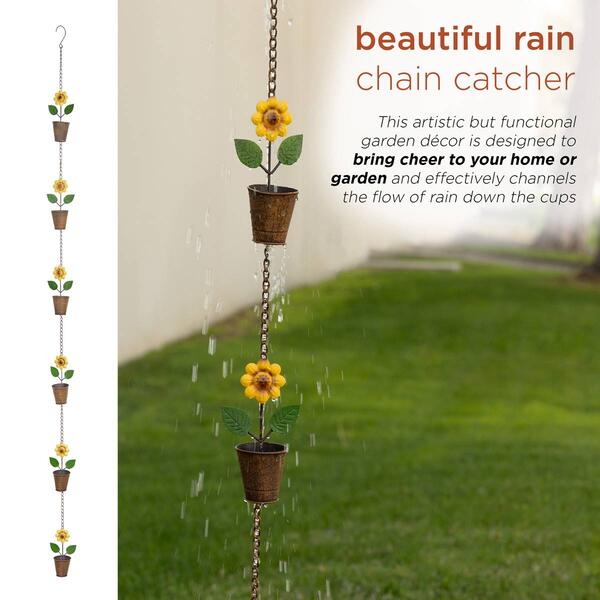 Alpine Metal Hanging Sunflower Pot Chain Rain Catcher