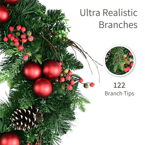 Puleo International 26in. Pre-Lit LED Ornament Adorned Wreath