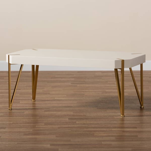 Baxton Studio Kassa Brushed Gold Metal & White Wood Coffee Table
