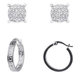 Accents by Gianni Argento Silver Stud & Greek Key Hoop Earrings
