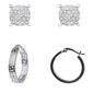 Accents by Gianni Argento Silver Stud & Greek Key Hoop Earrings - image 1