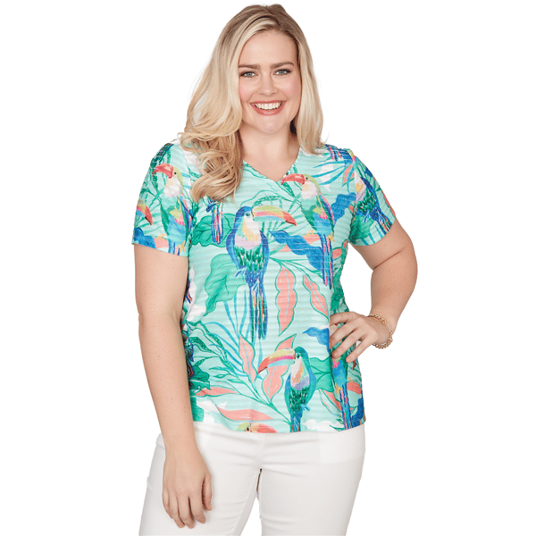 Womens Alfred Dunner Resort Living Toucan Textured Short Sleeve - image 