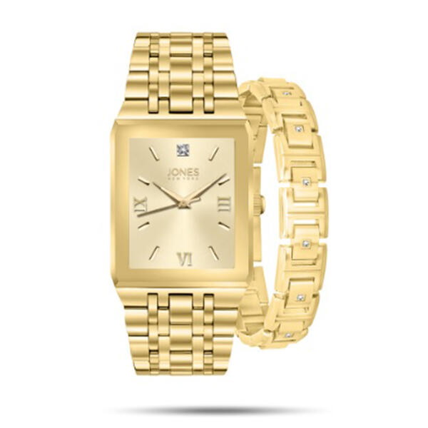 Mens Jones New York Gold-Tone Watch & Bracelet Set - 9781G-42-A27 - image 