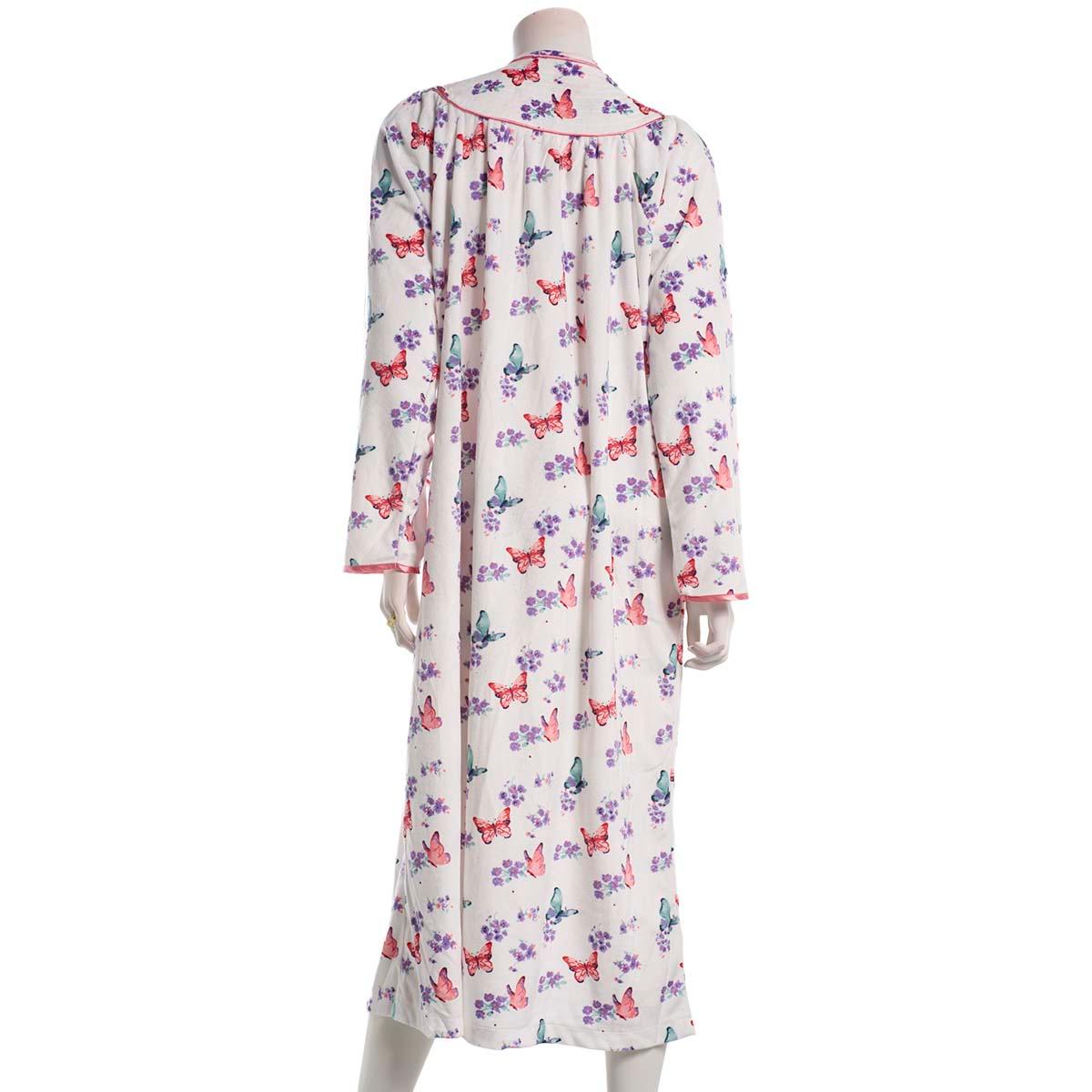 Womens Loungees Long Sleeve Fleece Butterfly Zip Front Duster