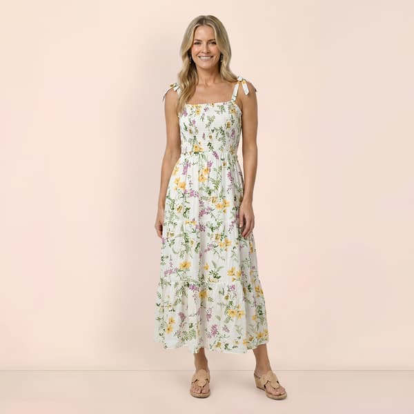 Womens Draper James Floral Ripple Smocked Bodice Midi Dress