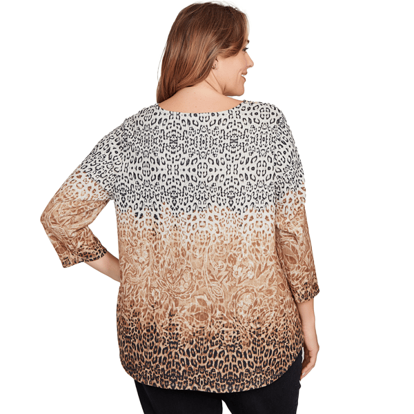 Plus Size Ruby Rd. Cozy Time Ombre Leopard Paisley Blouse