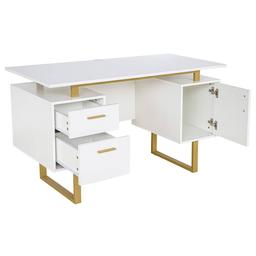 Techni Mobili 51in. White & Gold Office Desk w/Drawers & Storage