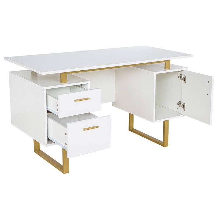 Techni Mobili 51in. White & Gold Office Desk w/Drawers & Storage