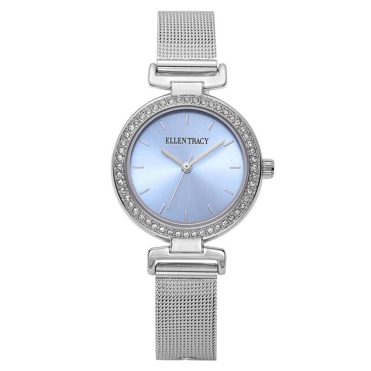 Womens Ellen Tracy Silver-Tone Crystal Bezel Mesh Watch - ET5460S
