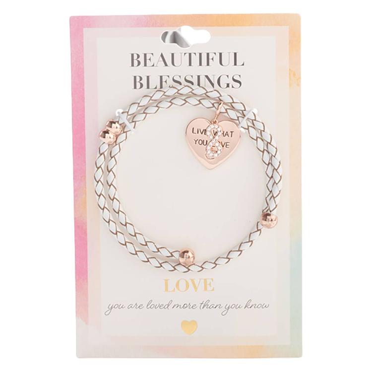 Beautiful Blessings White Leather Coil Infinity Charm Bracelet