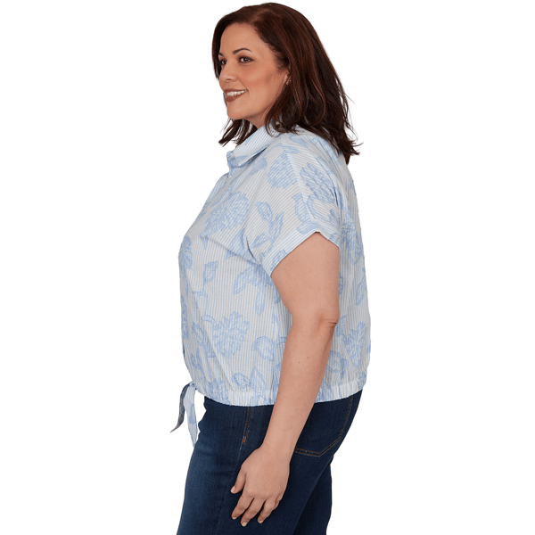 Plus Size Skye’s the Limit Sunny Blue Skies Floral Stripe Blouse
