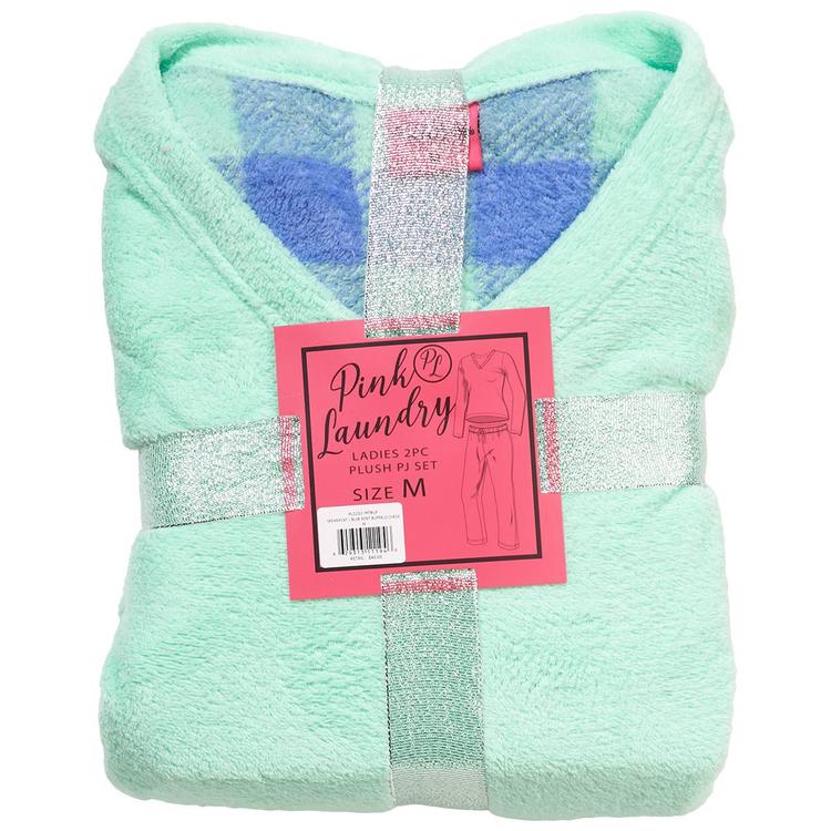 Womens Pink Laundry Plush Spearmint Folded Pajama Set