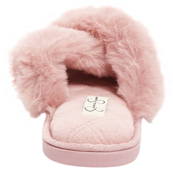 Womens Jessica Simpson Plush Cross Slide Slippers
