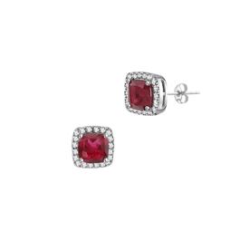 Gemstone Classics&#40;tm&#41; Silver Created Ruby/Sapphire Stud Earrings