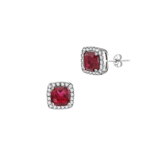 Gemstone Classics&#40;tm&#41; Silver Created Ruby/Sapphire Stud Earrings - image 