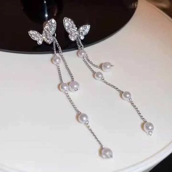 Ashley Butterfly Pearl Dangle Earrings - image 