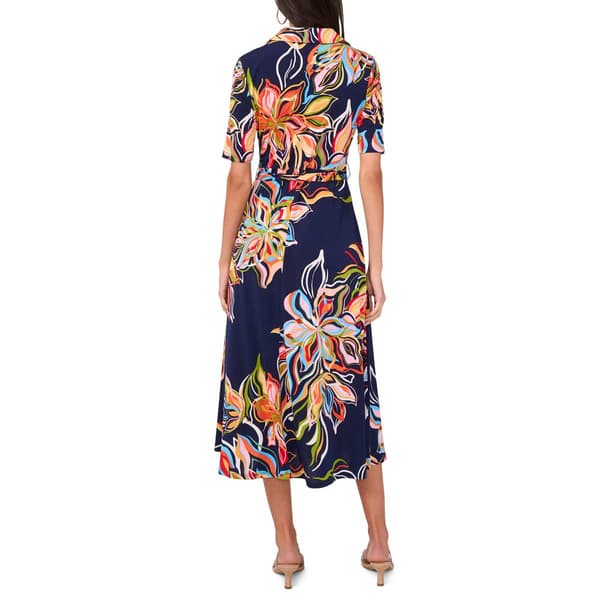 Womens MSK Elbow Sleeve Print ITY Half Zip Neck Midi Dress