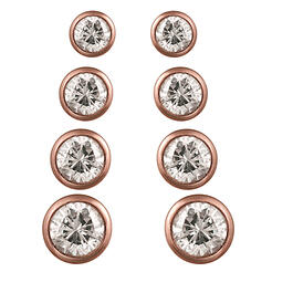 Rose Gold Plated 4pc. Graduated Stud Earrings Set