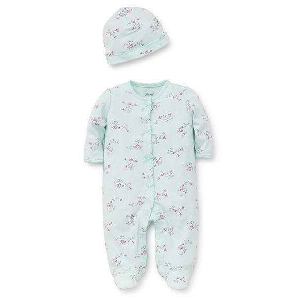 Baby Girl (NB-9M) Little Me Floral Footie Sleeper with Hat - Mint - image 