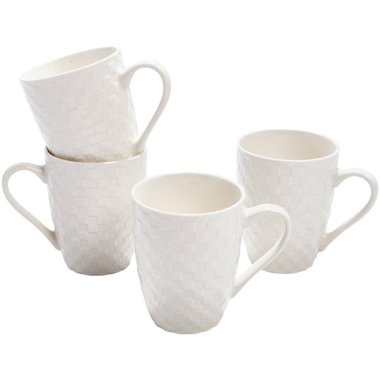 Famous Brand Set of 4 12oz. Ceramic Mugs with Checkered Design
