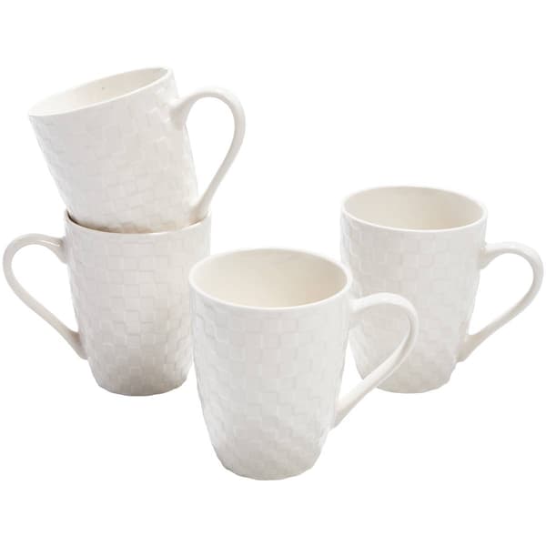 Famous Brand Set of 4 12oz. Ceramic Mugs with Checkered Design - image 