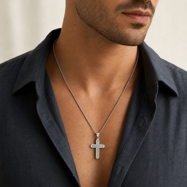 Mens Lynx 1ctw. Lab-Grown Diamond Cross Pendant Necklace