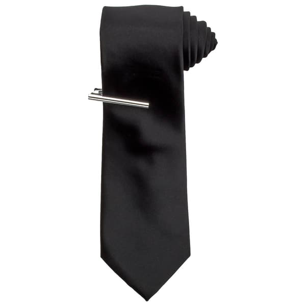 Mens Bill Blass Solid Tie & Tie Bar - image 