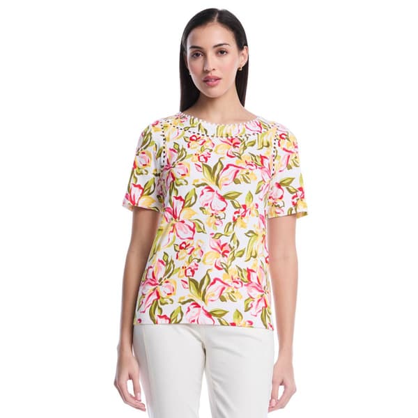 Womens Rafaella(R) 3/4 Sleeve Petal Dance Pom Trim Detail Top - image 