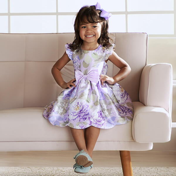 Toddler Girl Rare Editions Floral Brocade Dress w/ Bow - image 