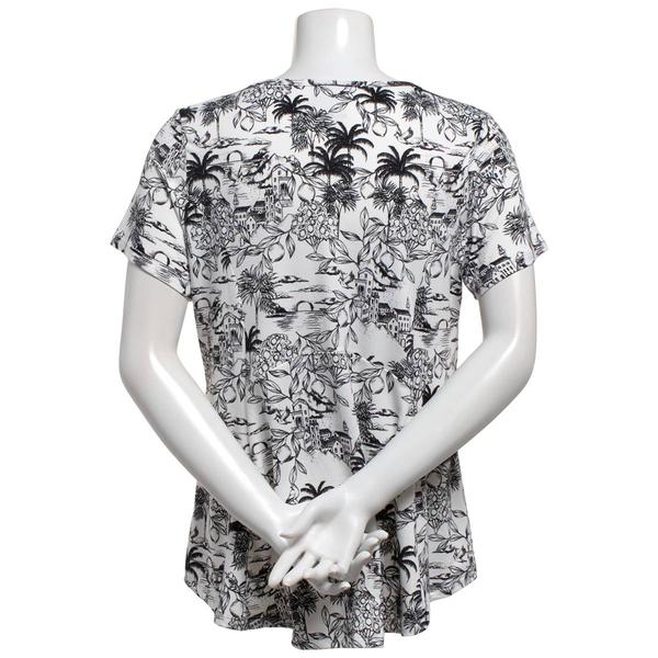 Womens Bobeau Short Sleeve Tropical Scene Babydoll Tee