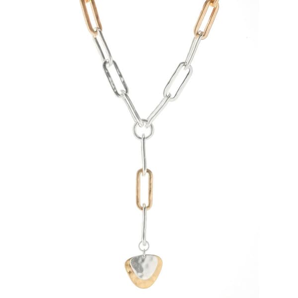 Bella Uno Worn Two-Tone  Paperclip Chain Link Pendant Y-Necklace - image 