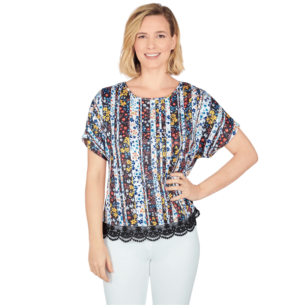 Plus Size Ruby Rd. Larky Lark Lace T-Shirt Top In Joyful Stripes - image 
