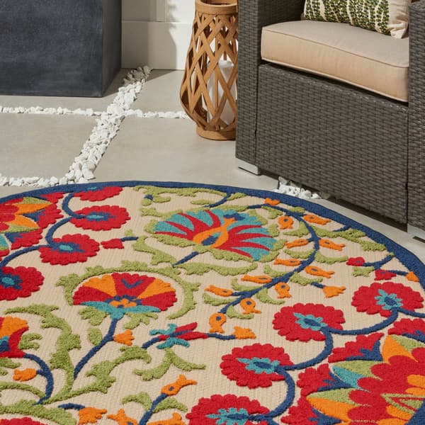 Nourison Aloha Bloom Vines Transitional Indoor/Outdoor Round Rug