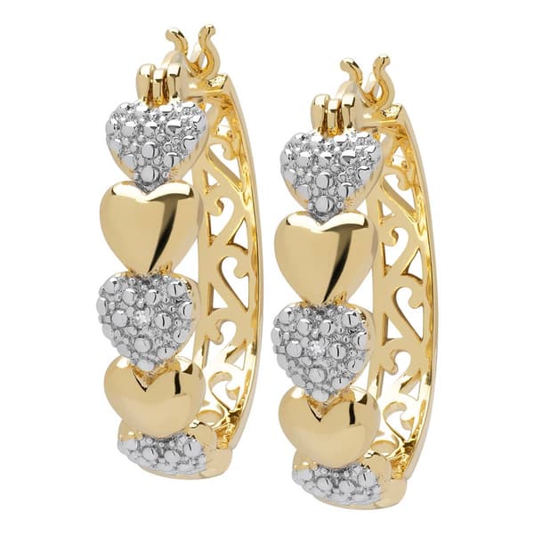 Gianni Argento Diamond Accent Heart Link Hoop Earrings - image 
