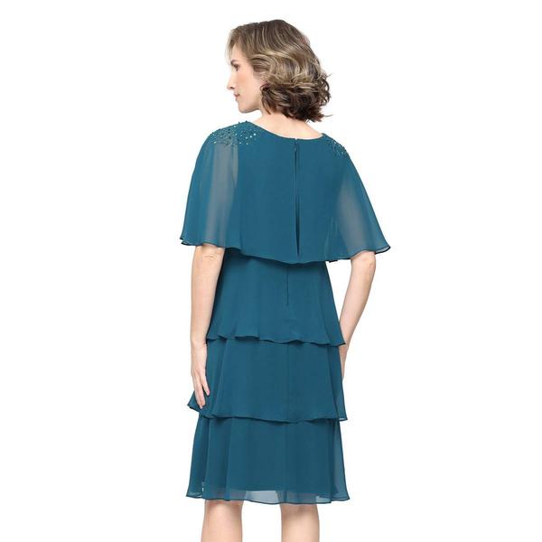 Womens SLNY Beaded Shoulder Chiffon Tiered A-Line Dress