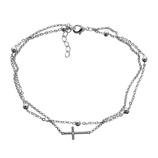 Barefootsies Diamond Accent Cross 2 Strand Anklet Bracelet - image 