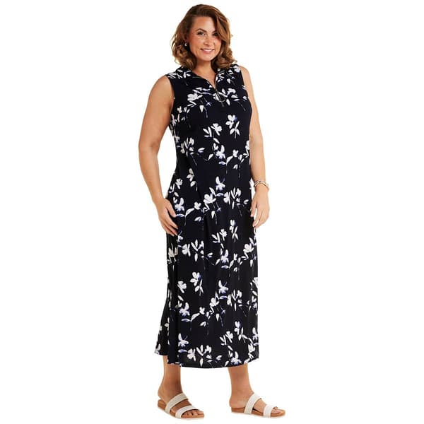 Plus Size MSK Sleeveless Floral Half Zip Neck Maxi Dress