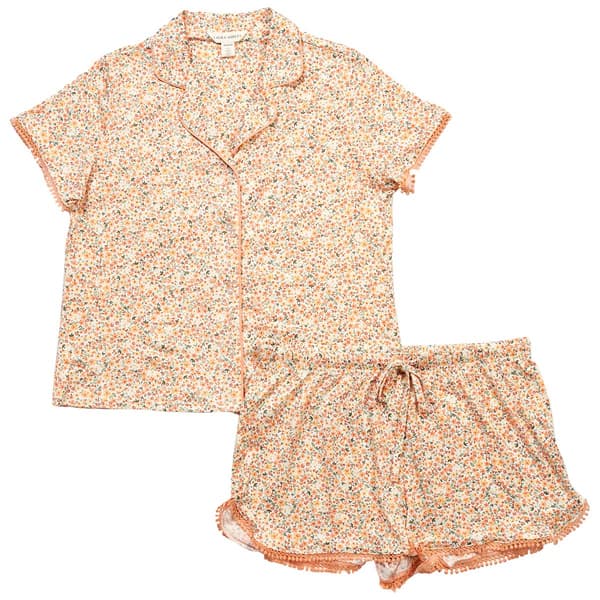 Womens Laura Ashley Short Sleeve Dense Ditsy Pom Pom Trim Pajama