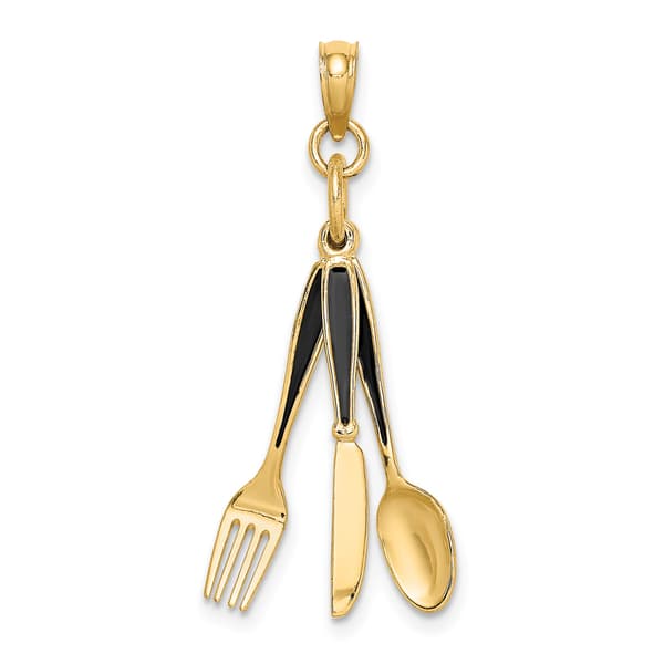 Unisex Gold Classics&#40;tm&#41; 14kt Gold Enamel Knife Fork Spoon Charm - image 