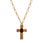 Symbols of Faith Gold-Tone Flower Cross Garnet Oval Necklace - image 1