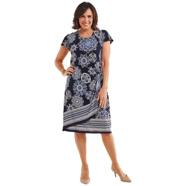 Womens Robbie Bee Short Sleeve Geometric Sarong Wrap Dress - image 