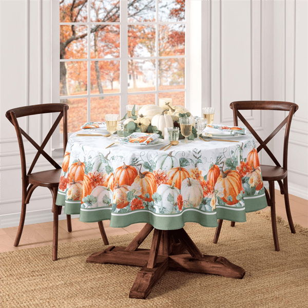 Threadmade Pumpkin Harvest Vine Double Border Tablecloth