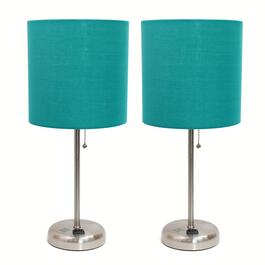 LimeLights Brush Steel Lamp w/Charging Outlet/Teal Shade-Set of 2