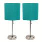 LimeLights Brush Steel Lamp w/Charging Outlet/Teal Shade-Set of 2 - image 1