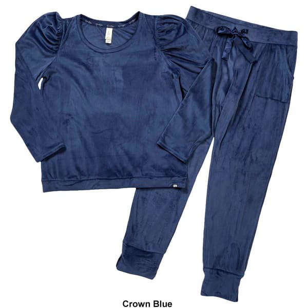 Womens Jessica Simpson Puff Sleeve &amp; Velour Joggers Pajama Set