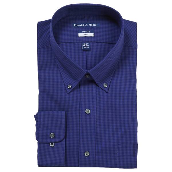 Mens Big & Tall Preswick & Moore Checkered Dress Shirt - Blue - image 